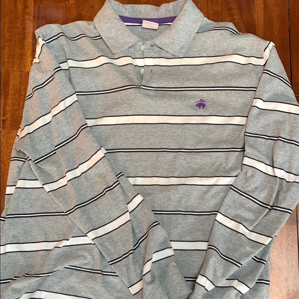 Brooks Brothers Gray Striped Long Sleeve Polo Shirt